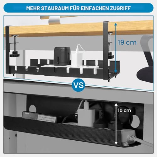 GUOOUG Cable Duct Desk, Black, No Drilling, Retractable 28.5-55 cm, Cable Management Desk, Adjustable Metal Cable Holder, Cable Tray, Cable Organiser, Table, Cable Basket, Clampable for Office