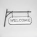 Silvercloud Trading Co. Rustic Hanging Double-Sided Welcome Sign Embossed Black on White Enamel Metal Sign with Bracket - Home and Office Wall Decor - Room Label