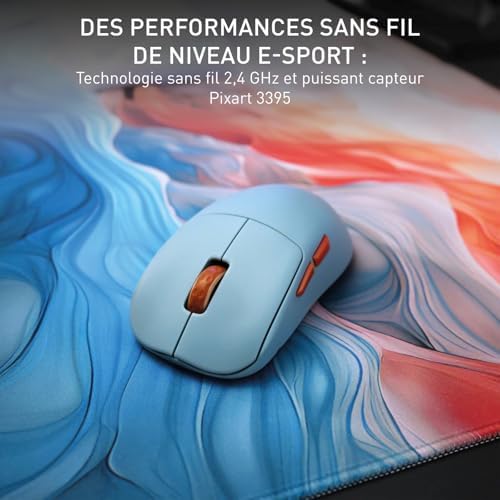 M68 Wireless, Souris de Gaming Ultralégère, 2,4 GHz, Optimisée pour l'esport, Forme Symétrique avec Front Particulièrement Bas, Bleu