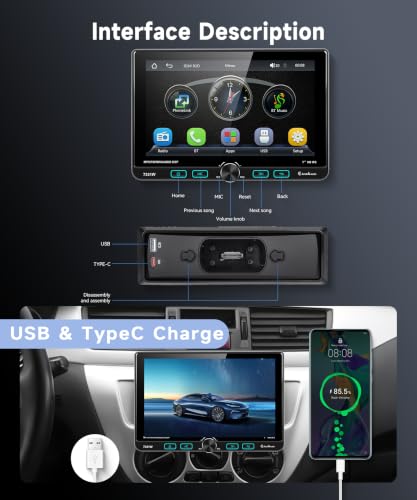 VECHTEL Autoradio 1 DIN con Schermo IPS Orientabile da 7 Pollici 1024x600 | Wireless CarPlay & Android Auto, Bluetooth 5.2, FM/AM/RDS Radio, Mirror Link, USB, Rückfahrkamera, Lenkradsteuerung