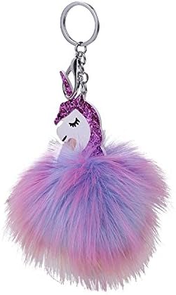 Bibabo25 Cute Fluffy Unicorn Pendant Key Chain Keyring Handbag Car Decoration Gift