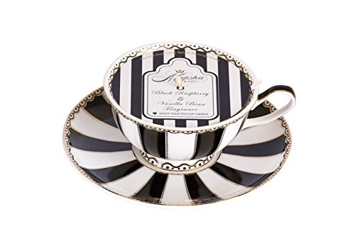 Scented Soy Candle in a Black Striped Tea Cup with Saucer, Tea Cup, Candle, Candles, Tea cups and saucers sets, Tea Cups, Tea Set, Scented Candle, Gift Idea, Women Gift Idea, Present, Christmas