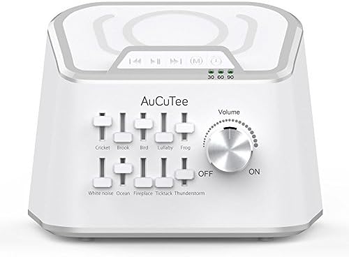AuCuTee White Noise Sleep Machine with 10 Natural Sounds Mixing or Individually Played, Standard QI Wireless Charger & Bluetooth Speaker