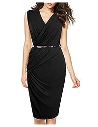 VIUVIU Vestido sin mangas para mujer, cuello en V, vestido de bodycon con cinturón