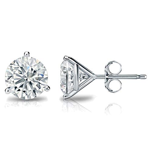 1/2 Carat Natural Round Brilliant Solitaire Diamond Stud Earrings for Women - 14K White Gold 3 Prong Martini with Push Backs (G-H Color, SI2-I1 Clarity)