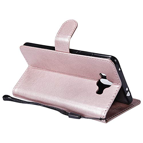 Herzzer Strap Leather Case for Huawei Mate 10,Wallet Flip Cover for Huawei Mate 10, Stylish Elegant Rose Gold Solid Color Magnetic Folio Smart Stand Cover with Soft TPU