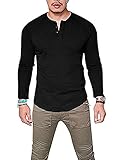Henley Shirts For Men T Long Sleeve Slim Fit Plain Color V-Neck With Button Tops