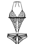 Avidlove Women Lingerie Halter Teddy Sleepwear One Piece Lace Babydoll Mini Bodysuit