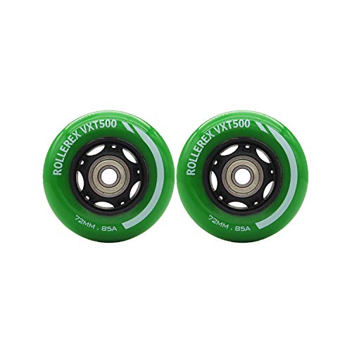 Rollerex Inline Skate/Rollerblade Wheels VXT500 80mm (8-Pack or 2-Pack or 2 Wheels w/Bearings, Spacers and Washers) (72mm Turf Green (2 Wheels w/Bearings, spacers and washers))