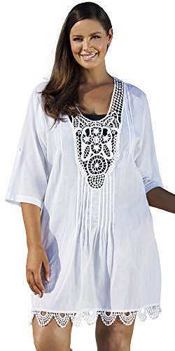 swimsuitsforall Women's Plus Size Crochet Tunic 22 / 24 White