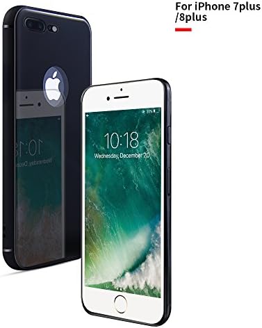 iPhone 7 Plus Case, iPhone 8 Plus Case, Tempered Glass Back Design with Reinforced Frame TPU Bumper Protection Anti Scratch Full Protective Shockproof Cover (Support Wireless Charging,Black) WAYONE
