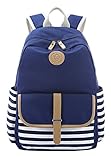 Veenajo Casual Lightweight Canvas School Backpack Laptop Bag Shoulder Daypack Handbag Navy