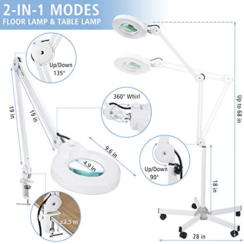 Magnifying Floor lamp with 5 Wheels Rolling Base for Estheticians
