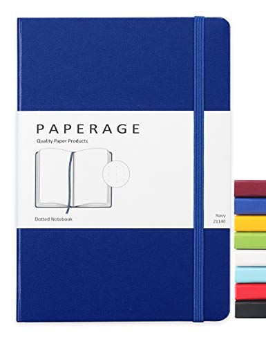 Paperage Dotted Journal Bullet Notebook, Hard Cover, Medium 5.7 x 8 inches, 100 gsm Thick Paper (Navy, Dotted)