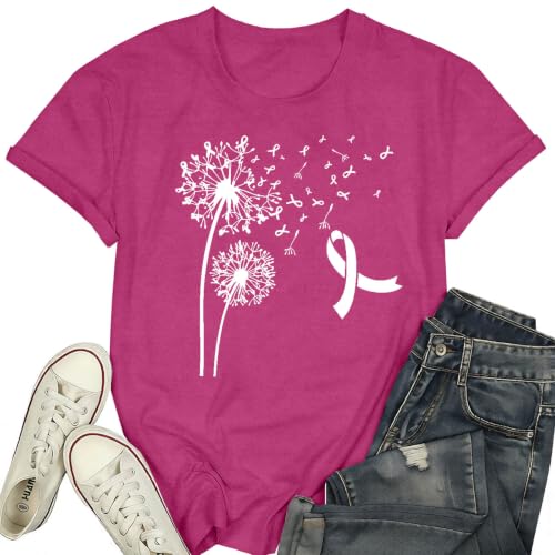 YERKOP Breast Cancer Shirts for Women Breast Cancer Awareness T-Shirt at Amazon