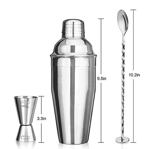 Cocktail Shaker Bar Set with Accessories, Measuring Jigger and Mixing Spoon, Built-in Bartender Strainer, Professional Stainless Steel Bar Tools Bartender Kit 25 Ounce (750 ml) by ENLOY - Thumbnail 6