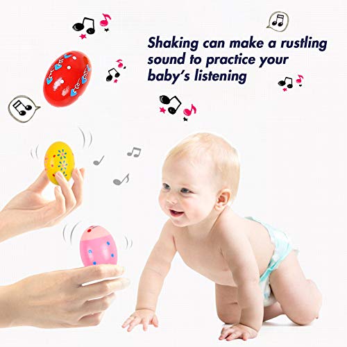 SallyFashion Wooden Percussion Musical Egg Maracas Egg Shakers, 6 PCS, Random Pattern, Halloween Props