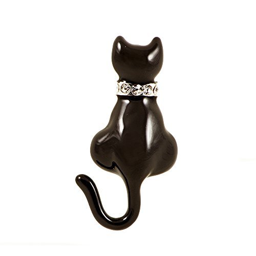 Silver Plated Pin Black Cat Enamel Crystals Brooch