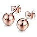 Stud Earring, 316L Stainless Steel 24K Rose Gold color Sterling Round Ball Earrings