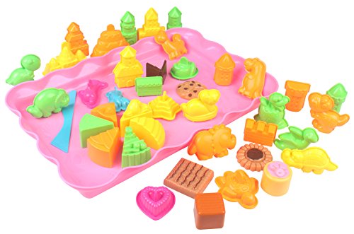 Motion Sand, 44 Pieces Assorted Molds with Sand Tray, Color Sand Molds, Play Sand, Sand Toys Compatible with Kinetic Sand, Sands Alive
