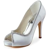 ElegantPark EP11083-IP Women's Peep Toe Stiletto High Heel Rhinestones Satin Evening Pumps Wedding Bridal Shoes