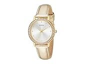GUESS Women's Gold-Tone Metallic Leather Watch