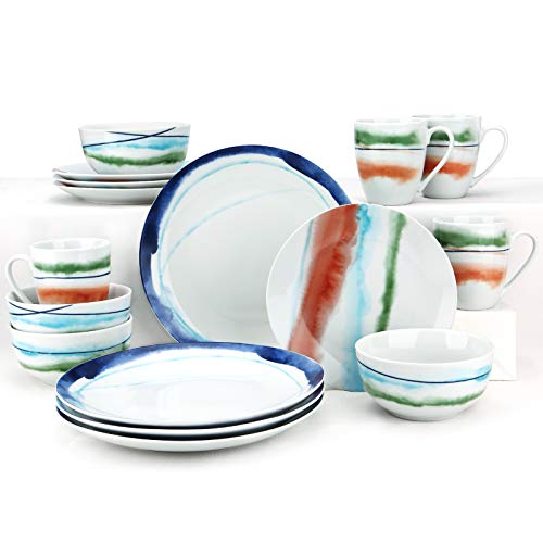 ZYAN 16 Piece Round Dinnerware Sets, White Fusion Stoneware Dish Sets