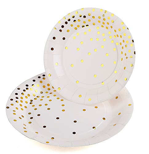 Party Plates and Cups -72 & 144 Piece Fancy Paper Plates with Cups- Gold Polka Dot Paper Plates and Cups- 9" Plates, 7" Plates, 9 oz Cups- Disposable Plates and Cups, Serves 24 & 48 People (144-Piece) - Thumbnail 3