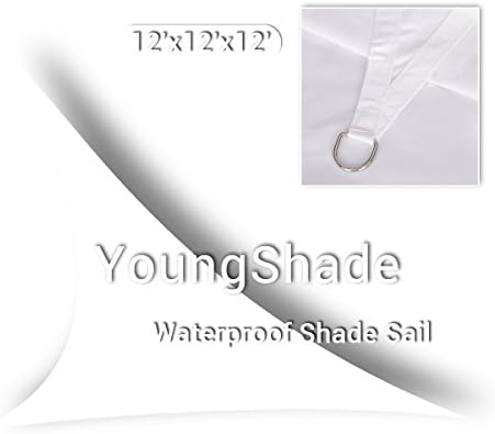YoungShade 12' x 12' x 12' White Color Sun Shade Sail Triangle Waterproof Woven Sun Shelter Shade Cloth