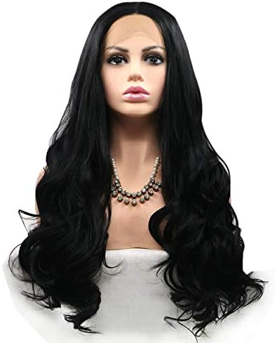 Black Lace Front Wigs Synthetic Long Full Wave Hair Wig Realistic Hairline Natural Looking Soft Friendly Fiber Hand-tied Synthetic Lace Front Wig for Women