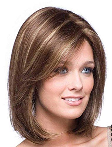 Womens Gold Shoulder Length Straight Synthetic Medium Wig For