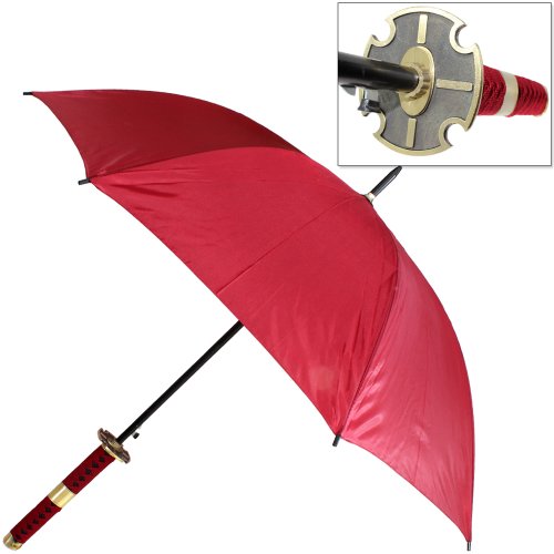 Japanese Anime Sword Handle Umbrella Cosplay Replica Rain Red Katana Burgundy