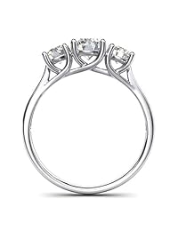 Anillo de compromiso de oro blanco de 14 quilates con tres piedras de imitación de enrejado y diamante de 2 quilates para mujer