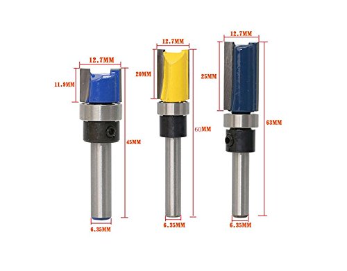1/4" Diameter Flush Trim Pattern Router Bit Set Shank Top Bearing Milling Cutter AE 3Pcs/Set