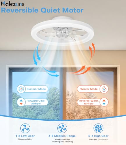 Nalezuns Ceiling Fan with Light, 40 cm Ceiling Fan, Quiet Remote Control, 3 Colour Temperatures and 6 Speeds, Silent Ceiling Fan for Living Room, Bedroom, Kitchen