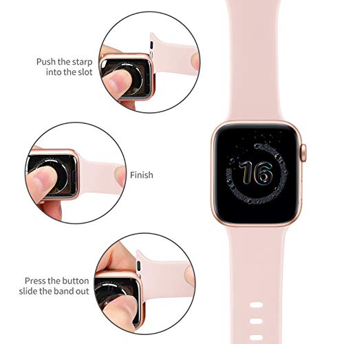 Slim Silicone Sport Bands Compatible with Apple Watch Band 38mm 40mm 42mm 44mm,Replacement Strap Wristband for iWatch Series 6/5/4/3/2/1 Women & Men (1 Pack-Pink Sand, 38mm 40mm)