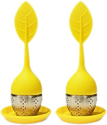 (Yellow Sapphire 2-Pack) - New Colors - FUGAMI Silicone Loose Leaf Tea Infuser Strainer with Resting Plate