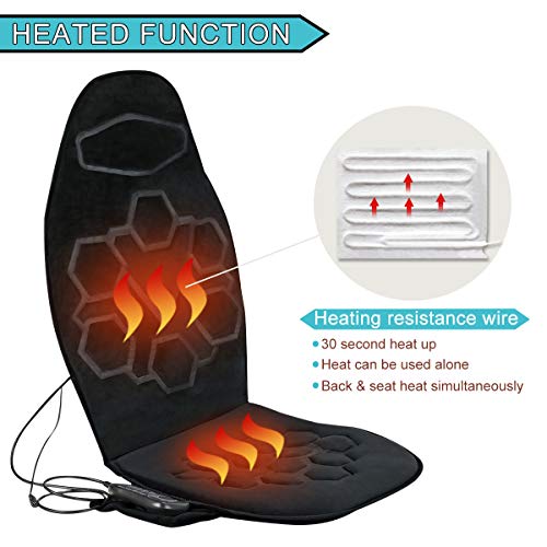 Comfitech Car Seat Back Massager Chair Pad Cushion with Heat, 6 Vibrating Motors for Office, Auto, Home (Black)