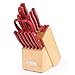 McCook MC49 14 Pieces Full Tang Triple Rivet Kitchen Knife Block Set with Built-in Sharpener and Kitchen Scissor, Red