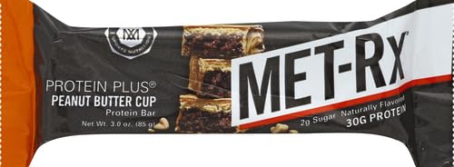 MET-RX PROTEIN PLUS BAR, GREAT AS HEALTHY MEAL REPLACEMENT, SNACK, AND HELP SUPPORT ENERGY, GLUTEN FREE, PEANUT BUTTER CUP, WITH VITAMIN A, VITAMIN C, AND ZINC TO SUPPORT IMMUNE HEALTH, 85 G,9 COUNT