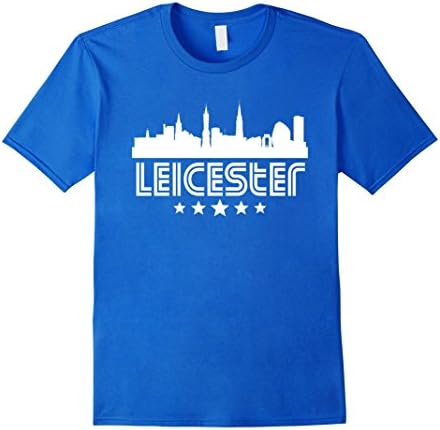 Mens Leicester England Skyline Retro Style T-Shirt 3XL Royal Blue