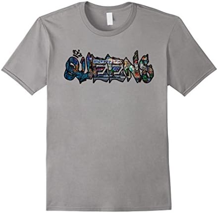 Men's Queens NYC New York Graffiti Shirt Large Slate