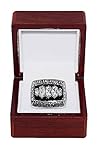 OAKLAND RAIDERS (Rich Gannon) 2002 AFC CHAMPIONS (Super Bowl XXXVII) Vintage Rare & Collectible High-Quality Replica NFL Football Silver Championship Ring with Cherrywood Display Box