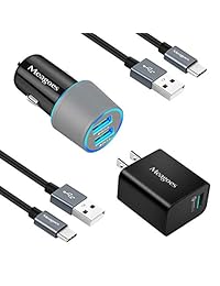 Mide el kit de cargador rápido, compatible con LG G8 ThinQ   G7 ThinQ   G6, V50 ThinQ   V40 ThinQ   V35 ThinQ   V30   V20 Android Phone, Rapid USB C Quick Charge 3.0 Cargador de pared y cargador para automóvil con 2 USB tipo C Cable