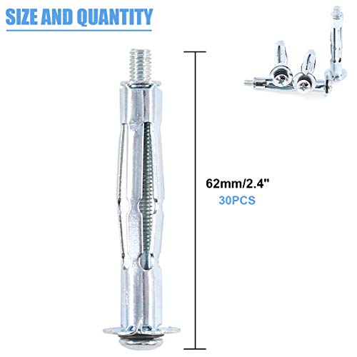 Glarks 30Pcs 5x52MM Heavy Duty Zinc Plated Steel Molly Bolt Hollow