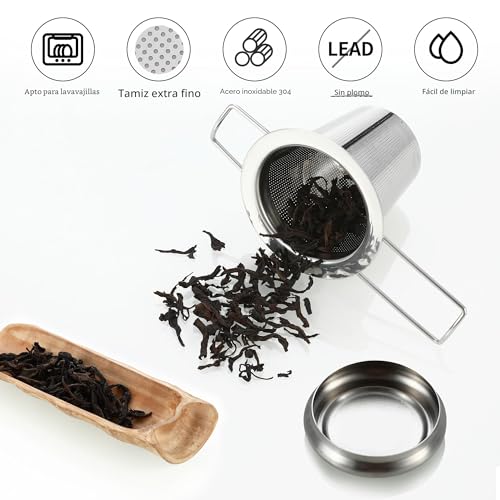 2 Pieces Tea Infuser, 304 Stainless Steel Tea Filter, Tea Filters with Lid and Folding Handle, Reusable, Fits Various Sizes of Cups and Teapots