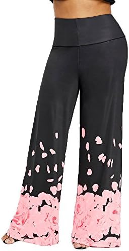 TWinmar Pants Plus Size, Womens Wide Leg Trousers Rose Petal Printed Leggings Casual Loose Palazzo Jeans S-5XL