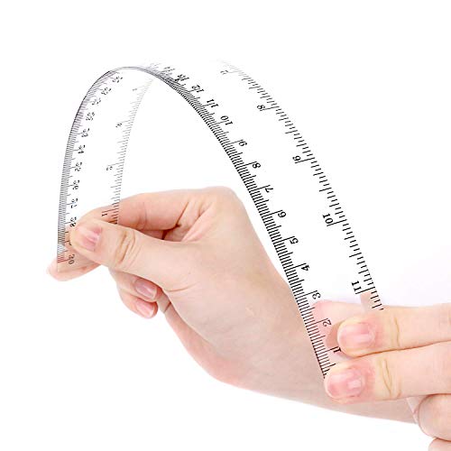 ALLINONE Plastic Ruler Flexible Ruler with Inches and Metric Measuring Tool 12 Inch (2 Pieces), Clear, Plastic Ruler 12, 2x12"