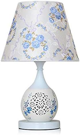 European Style Modern Simple Remote Control Bedroom Bedside lamp Living Room Creative Fashion Rural Dimming Cloth Table lamp (Lilac, Button)