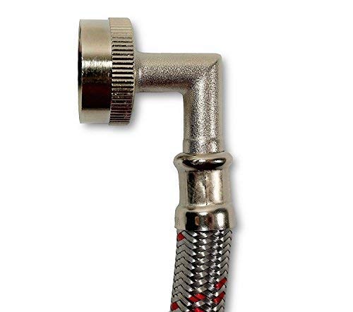 Premium Stainless Steel Washing Machine Hoses with 90 Degree Elbow, 6 Ft Burst Proof (2 Pack) Red and Blue Striped Water Connection Inlet Supply Lines - Lead Free